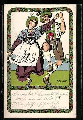 Künstler-AK sign. K. Wurm: Tanzendes Paar in Tracht