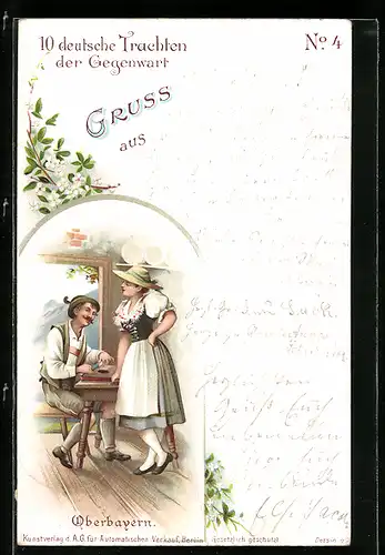 Künstler-AK Paar in oberbayerischer Tracht, Zither