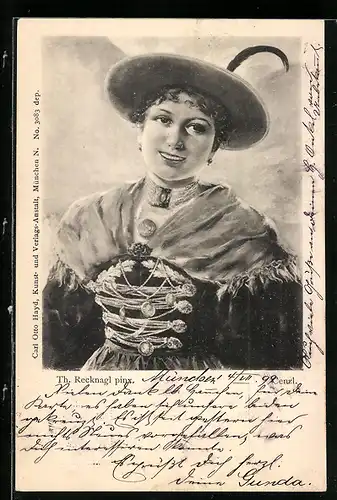 Künstler-AK Cenzl in bayerischer Tracht mit Hut