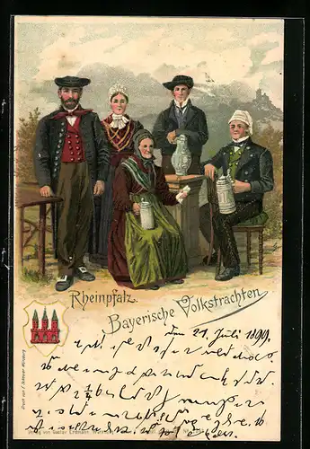 Künstler-AK Bayerische junge Leute beim netten Beisammensein