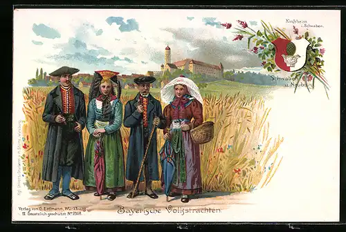 Lithographie Männer und Frauen in bayerischer Tracht