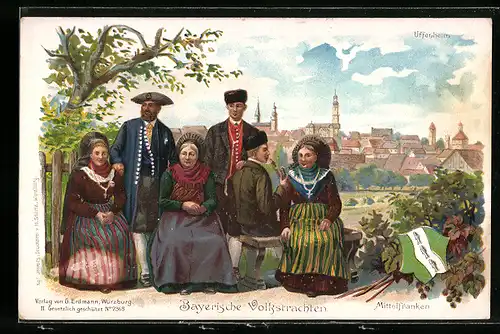 Künstler-AK mehrere Paare in bayerischer Tracht