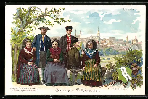 Künstler-AK mehrere Paare in bayerischer Tracht