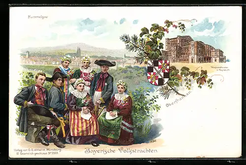 Künstler-AK Menschengruppe in Trachten aus Oberfranken