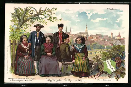 Künstler-AK mehrere Paare in bayerischer Tracht