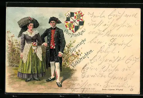 Lithographie Oberfranken, Paar in bayerischer Tracht