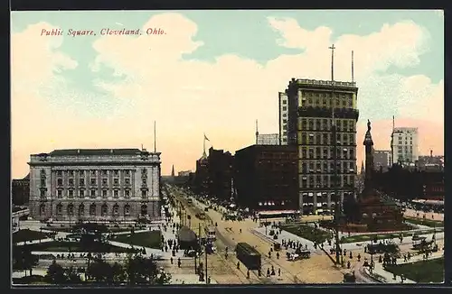 AK Cleveland, Public Square, Strassenbahnen