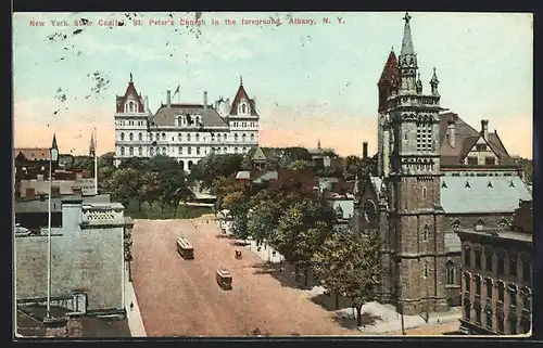 AK Albany, New York State Capitol, Strassenbahn