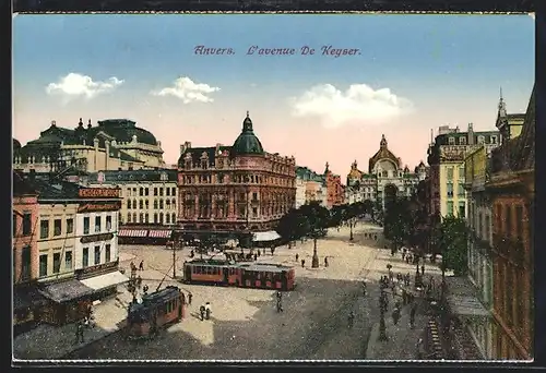 AK Anvers - Antwerpen, L' avenue De Keyser, Strassenbahn & Strassenpartie