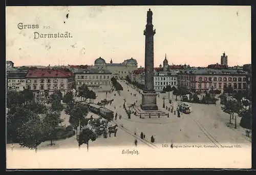 AK Darmstadt, Luisenplatz mit Strassenbahnen
