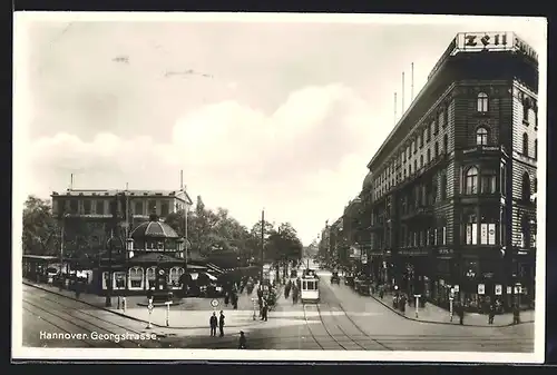 AK Hannover, Strassenbahn in der Georgstrasse