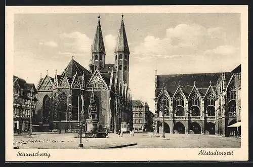 AK Braunschweig, Altstadtmarkt mit Strassenbahn