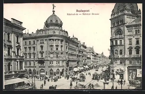 AK Budapest, Rákóczi-út, Strassenbahn