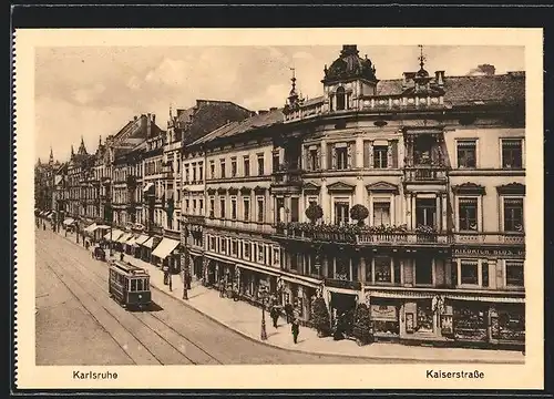 AK Karlsruhe, Strassenbahn auf der Kaiserstrasse