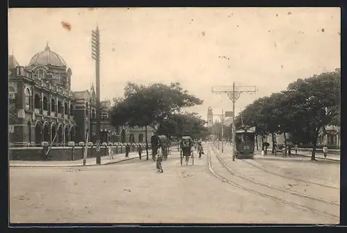 AK Colombo, Strassenpartie, Strassenbahn