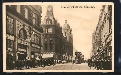 AK Glasgow, Sauchiehall Street, Strassenbahn