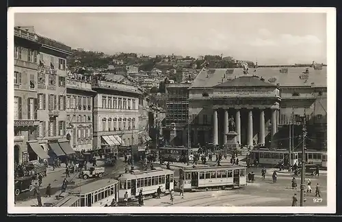 AK Genova, Piazza de Ferrari, Strassenbahn