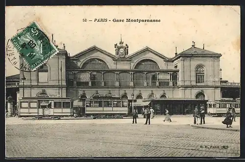 AK Paris, Gare Montparnasse, Strassenbahn