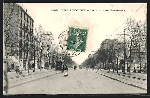 AK Billancourt, La Route de Versailles, Strassenbahn