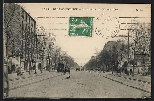 AK Billancourt, La Route de Versailles, Strassenbahn