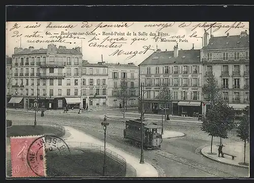 AK Boulogne-sur-Seine, Rond-Point de la Salle des Fetes, Strassenbahn