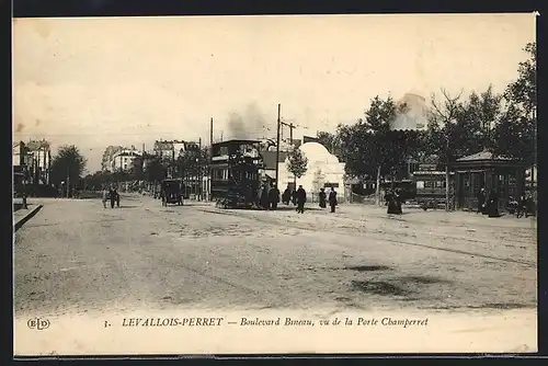 AK Levallois-Perret, Boulevard Bineau, vu de la Porte Champerret, Strassenbahn