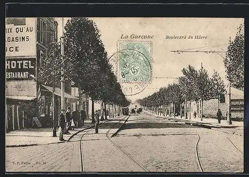 AK La Garenne, Boulevard du Hâvre, Strassenbahn