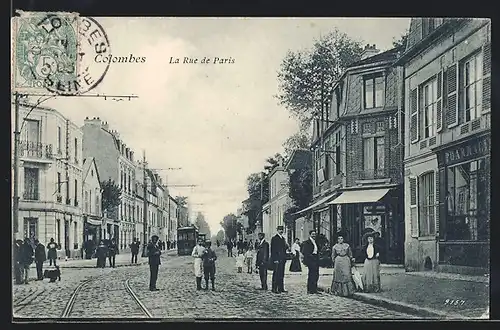 AK Colombes, La Rue de Paris, Strassenbahn