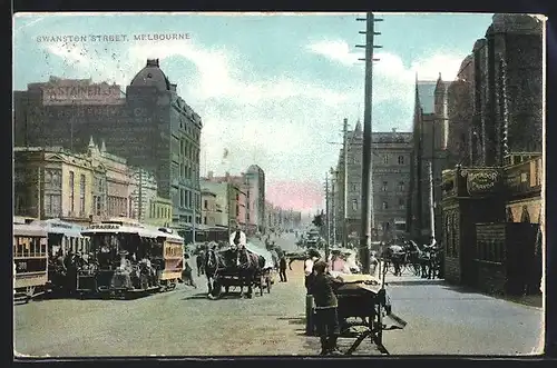 AK Melbourne, Swanston Street, Tramway, Strassenbahn