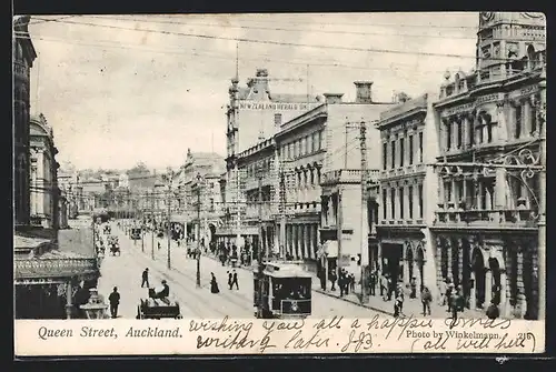 AK Auckland, Queen Street, Tramway, Strassenbahn