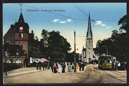 AK Hannover, Partie am Pferdeturm, Strassenbahn