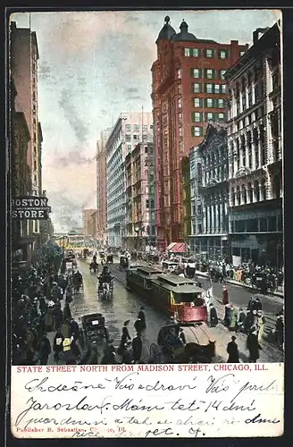 AK Chicago, IL., State Street North from Madison Street, Tramway, Strassenbahn