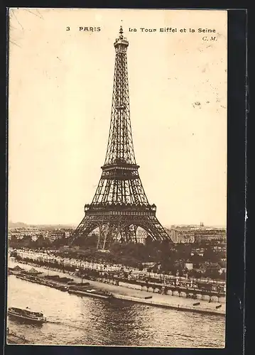 AK Paris, La Tour Eiffel, Eiffelturm, La Seine