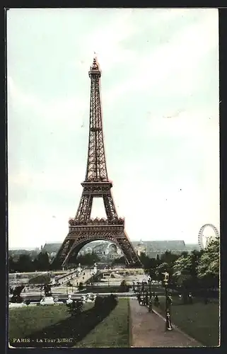 AK Paris, La Tour Eiffel, Eiffelturm mit Parkanlage