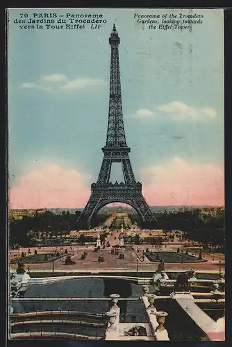 AK Paris, La Tour Eiffel, Eiffelturm, Panorama of the Trocadero Gardens