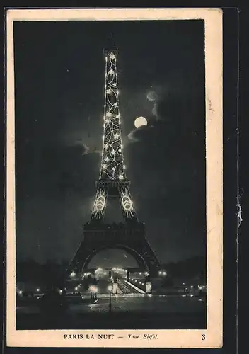 AK Paris, La Tour Eiffel, Eiffelturm bei Nacht