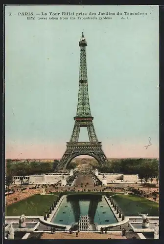AK Paris, La Tour Eiffel pris de Jardins du Trocadéro, Eiffelturm