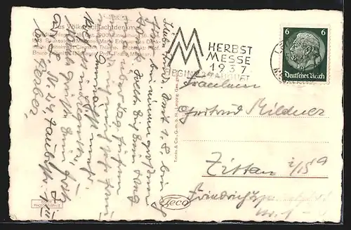 AK Leipzig, Völkerschlachtdenkmal, Frontansicht mit Besuchern