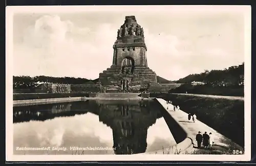 AK Leipzig, Völkerschlachtdenkmal mit Wasserbecken