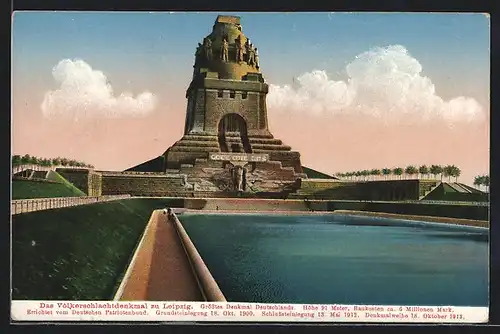 AK Leipzig, Völkerschlachtdenkmal mit Wasserbecken
