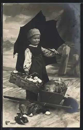 Foto-AK GL Co Nr. 1760 /1: Mädchen mit Osterhasen