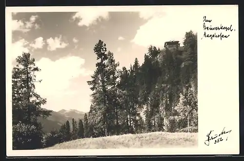 Foto-AK Hans Hruschka Nr. 352: Mayrhofen, Ortspartie mit Almhütte