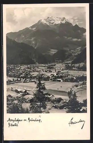 Foto-AK Hans Hruschka Nr. 10: Mayrhofen im Zillertal, Ortsansicht gegen Grünberg