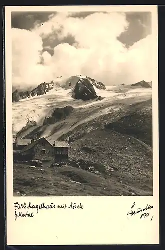 Foto-AK Hans Hruschka Nr. 870: Furtschaglhaus mit Mösele im Zillertal