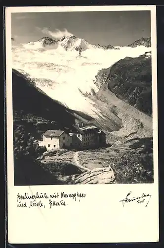 Foto-AK Hans Hruschka Nr. 706: BerlinerHütte mit Waxeggkees und Mösele, Zillertal