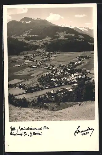 Foto-AK Hans Hruschka Nr.1361: Zell im Zillertal, Blick auf Zell gegen die Ahornspitze und die Gerlossteinwand
