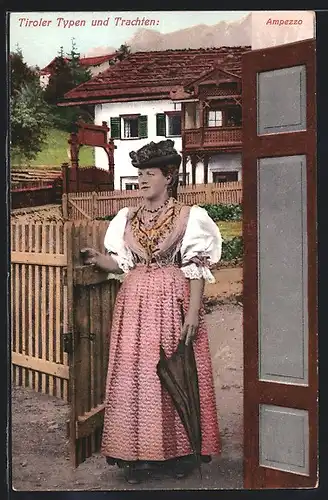 AK Tirolerin in Tracht aus Ampezzo