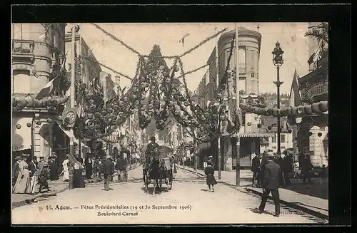 AK Agen, Fetes Présidentielles 1906, Boulevard Carnot