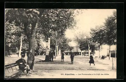 AK Aiguillon, Les Promenades et le Café des Allées