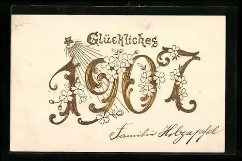 AK Jahreszahl 1907 mit Blüten